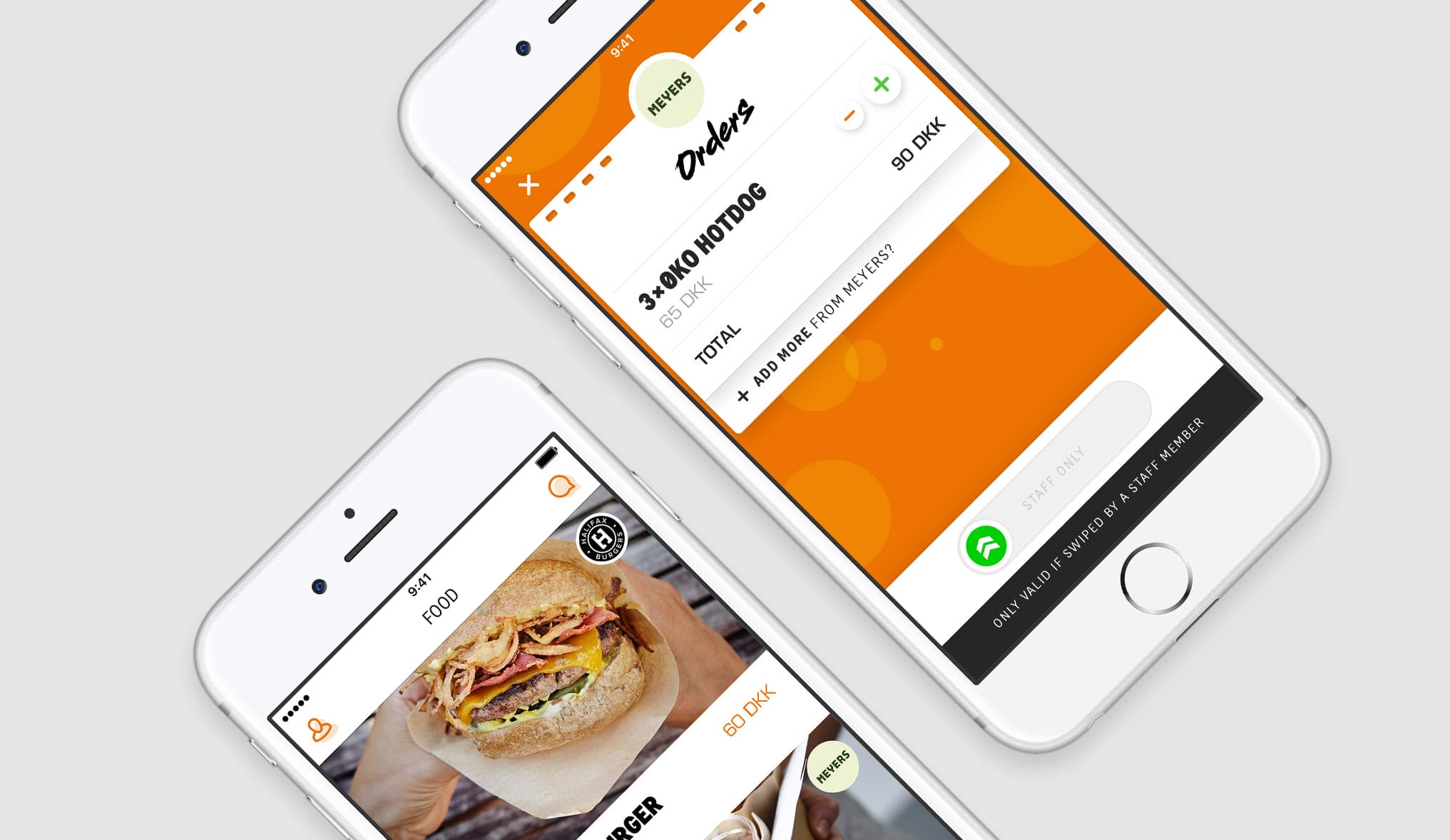 Roskilde Fast Track — Meyers orders and FOOD menu on two phones